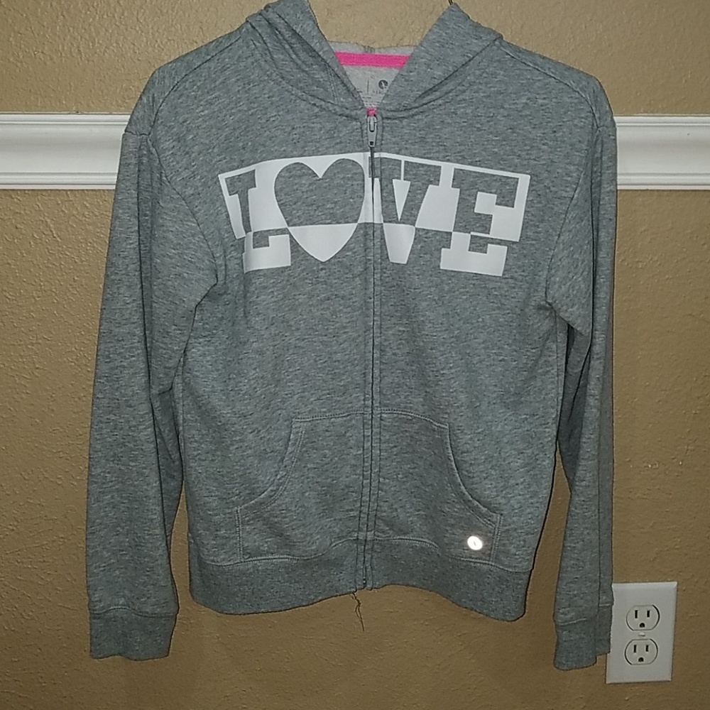 Love gray zip up hoodie for girls